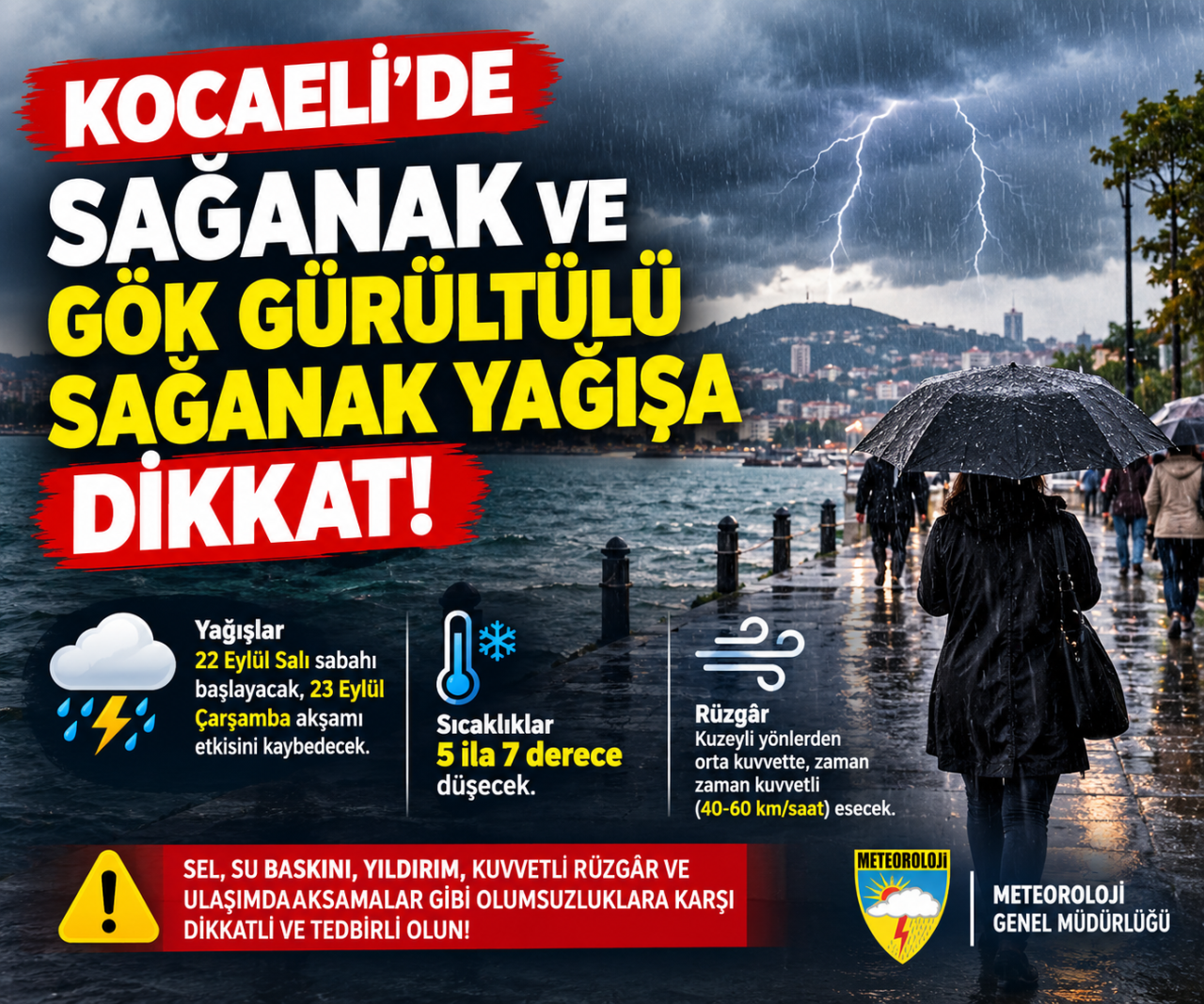 Kocaeli’de Sağanak ve Gök Gürültülü Yağış Alarmı! Meteoroloji Uyardı