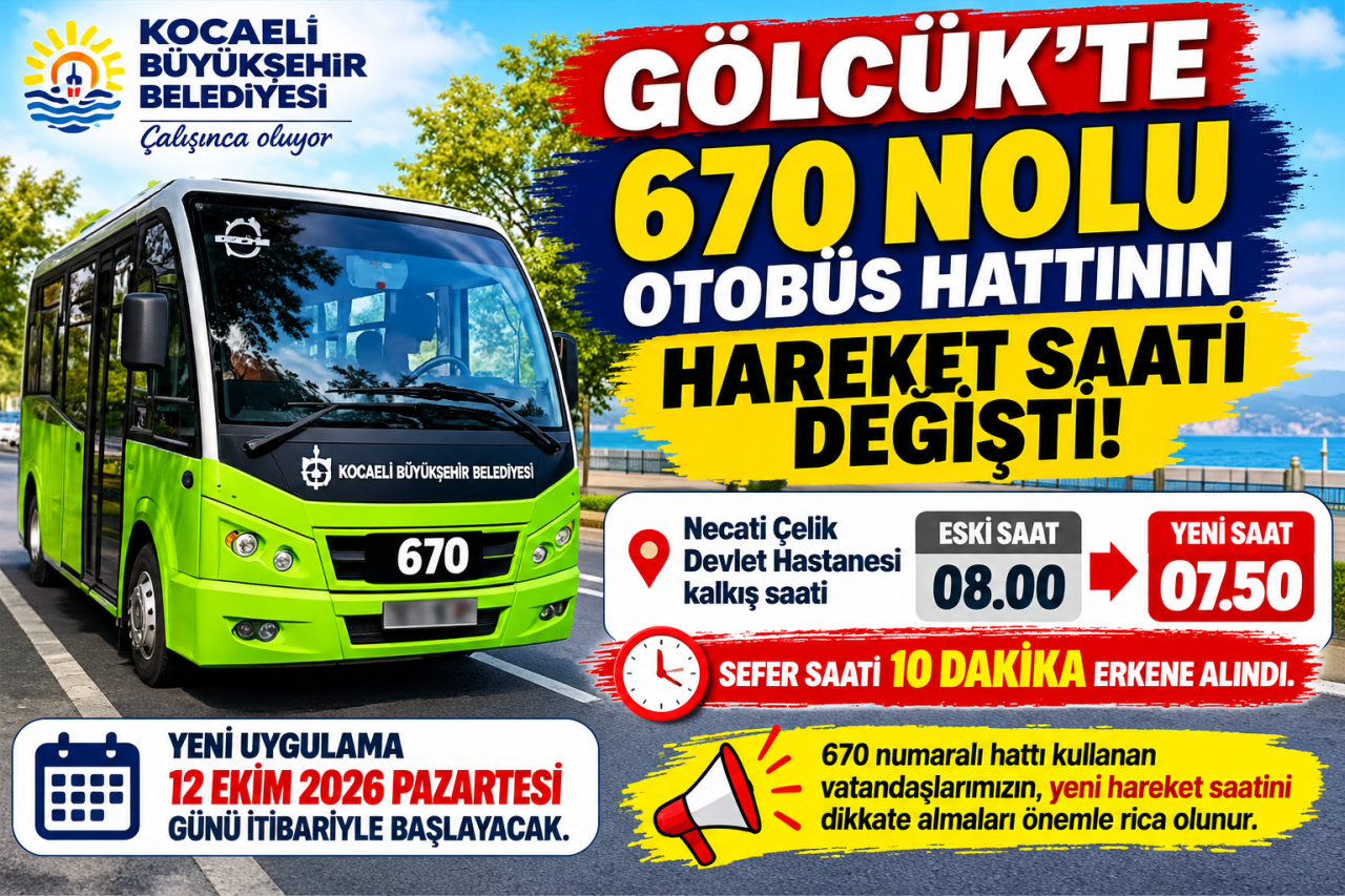 Gölcük’te 670 Nolu Otobüs Hattının Hareket Saati Değişti
